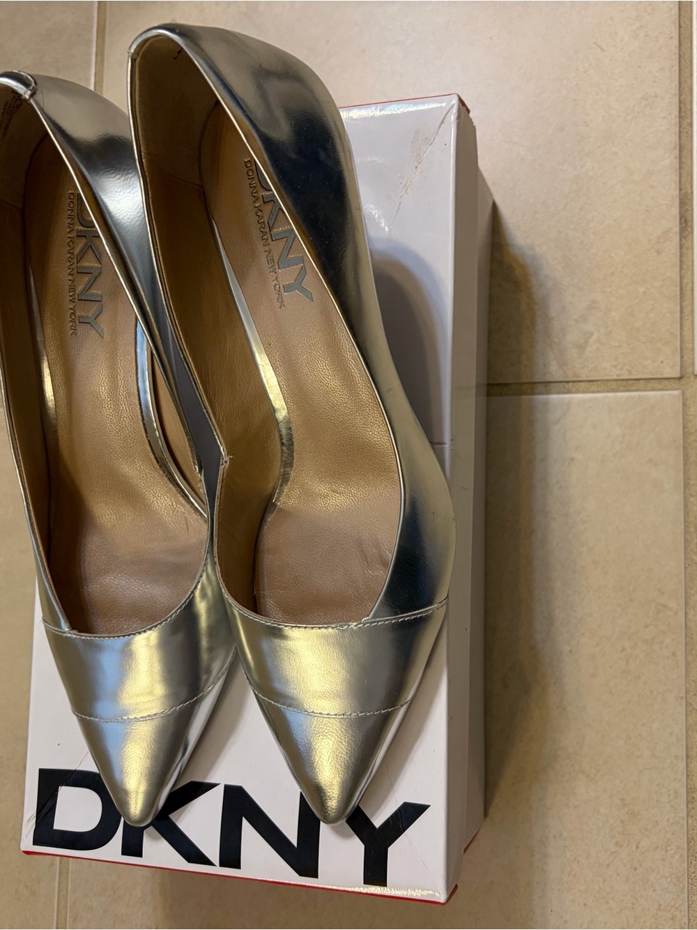 DKNY Metallic Silver Pointed Toe Pumps